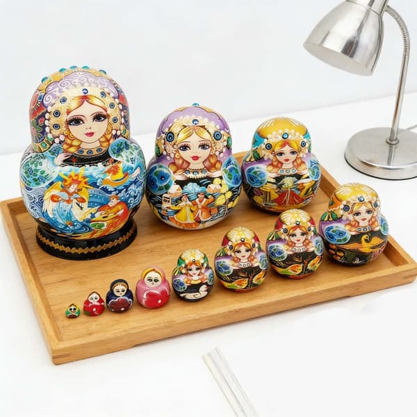 Kunstneriske russiske \"Nesting Dolls\" håndlaget med unike design, 10 lag