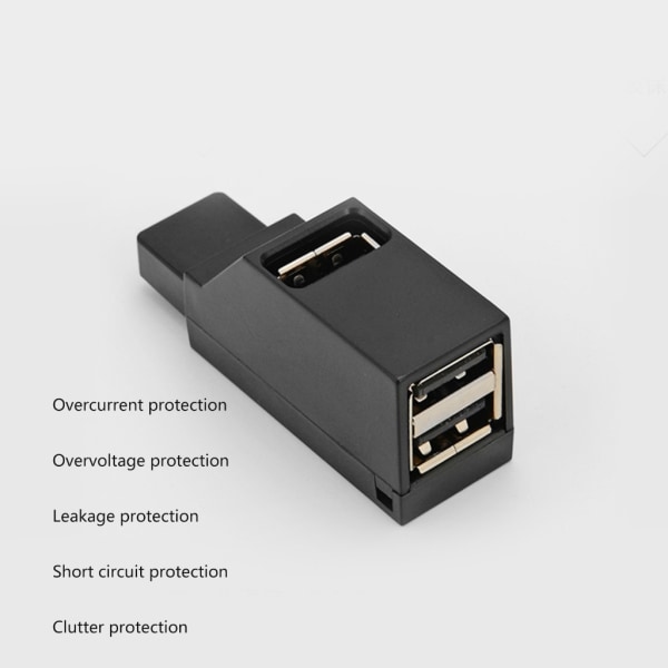3-portar USB HUB USB3.0 Diskläsare Liten USB förlängare Perfekt för kortläsare Black