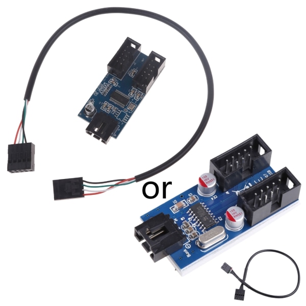 9-nastainen 2 in 1 sisäinen USB jakajakaapeli, 9-nastainen USB otsikko uros 1-2 naaras