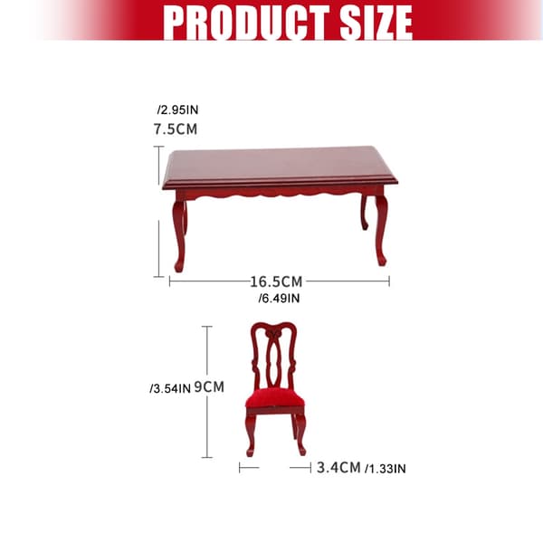 1/12 Skala Dockhus Möbler Set Träbord och Stol 2-pack