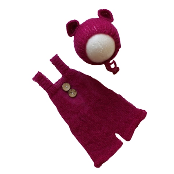 Babyfotograferingsrekvisitter Bjørn Hat Kostume Nyfødte Fotorekvisitter Baby Photoshoot Beanie Babyfotodragt Hæklet Jumpsuit