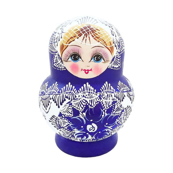 Traditionella ryska \"Nesting Dolls\" 10 st med blått och vitt porslinsmönster