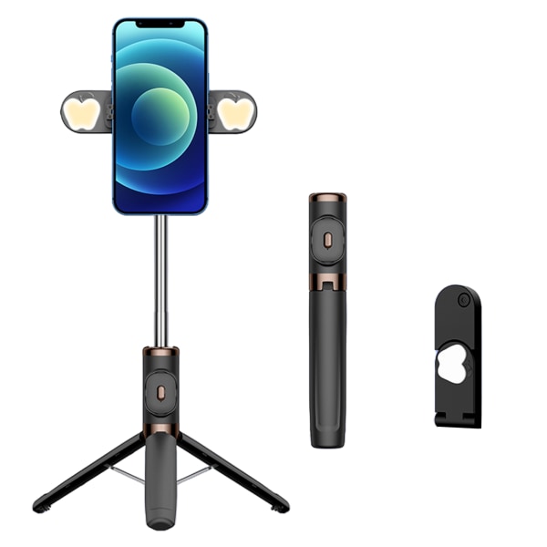 M01S i ett stycke förstärkt költelefonstativfyllning ljusgolv Live-sändningsfäste Bluetooth-kompatibel Selfie Stick Black
