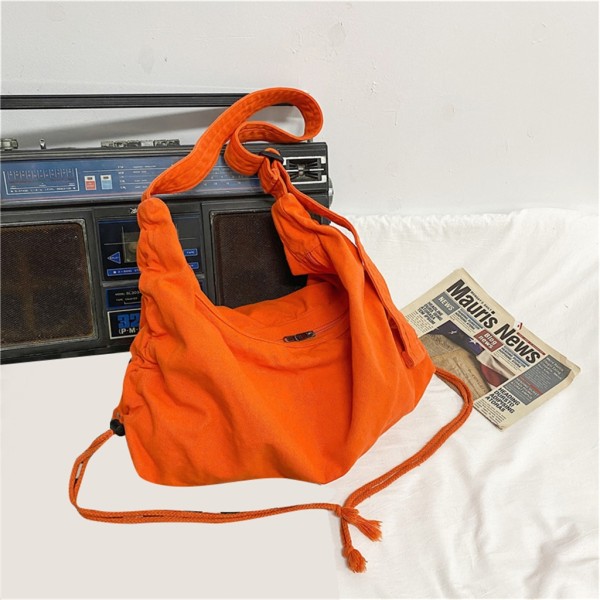 Skulderveske i lerret for kvinner Plisserte snorer Harajuku Student Crossbody-veske Orange