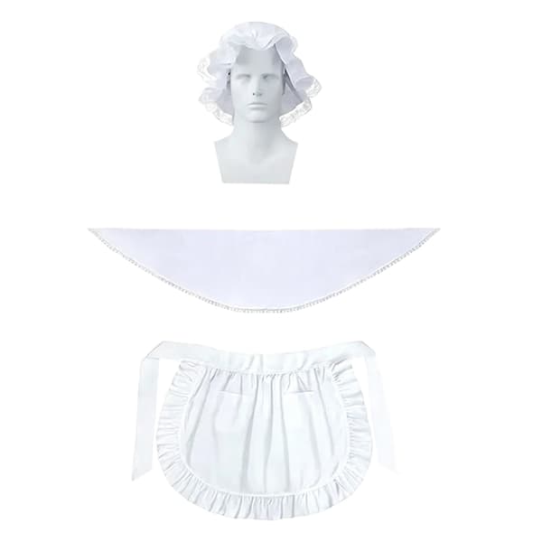 Elegant hembiträdesdräkt set 3 delar polyester cosplay sjal med hatt och förkläde