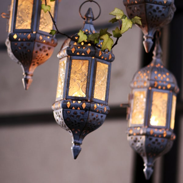 Ljushållare i marockansk stil Vintage dekorativa lyktljus för jul, uteplats, trädgård, balkong, fest, hängande Black