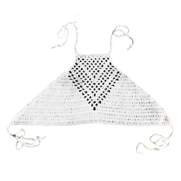 Handgjord virkad bikini-bh Boho ihålig stickad halterneck bralette trim strand Black