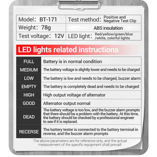 Professionell 12V batteritestare för bilmotorcykelbatteri med LED-display