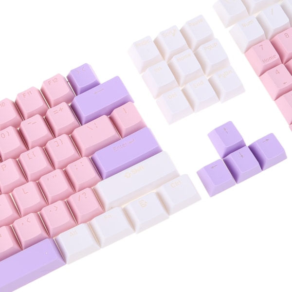 104 PBT Keycap Trefärgsmatchning för mekaniskt tangentbord Rosa Lila Vit Purple white powder