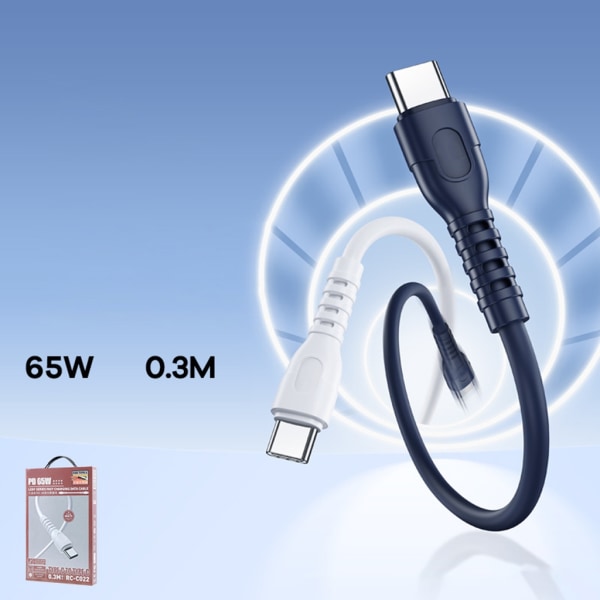 USB C Till Typ C Kabel 65W Snabbladdning Mobiltelefon Laddsladd 30cm Kort Blue