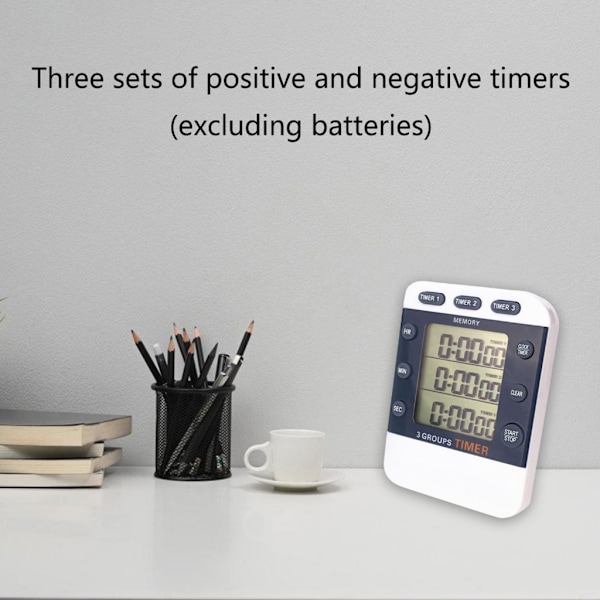 3-kanals lommetimer, samtidig timing, optælling/nedtællingstimer, stort display