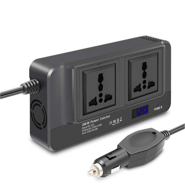 200W Car Power Inverter DC12V til AC220V Converter 4USB Spændingsmodificeret sinuskonverter Adapter Hurtigopladere Tilbehør