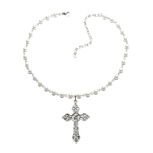 Gotiska halsband Gotiska smycken Korshänge Halsband Imiterade pärlor Choker