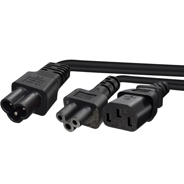 Strømkabel for flere enheter, 30 cm lengde, C6 hann til C5 hunn C13 plugger