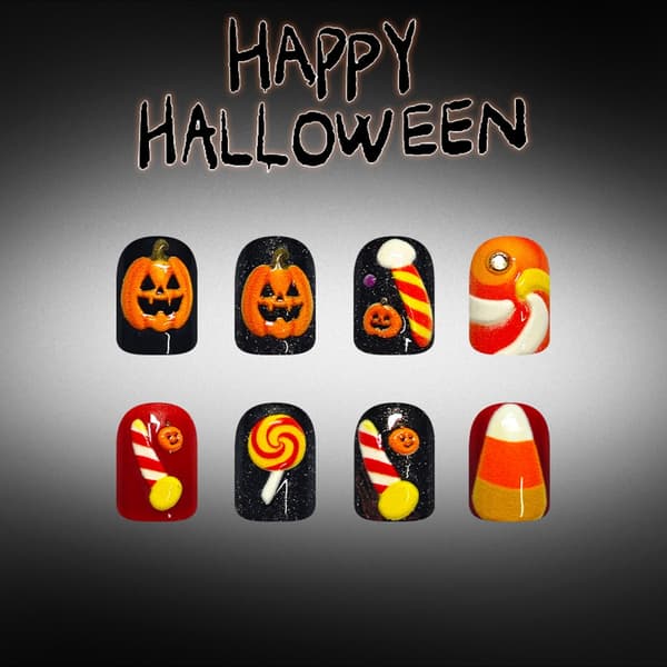Halloween Press Ons Party Style Square Set med pumpakonst redo