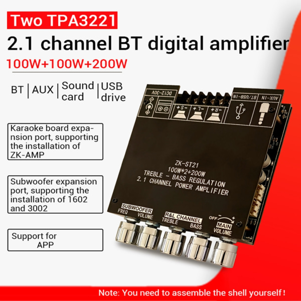 1 STK TPA3221 digitalt forstærkerkort 100W+100W+200W Subwoofer 2.1-kanals Bluetooth-kompatibelt forstærkerkort null - C