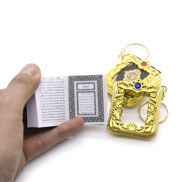 Miniatyr arabisk koranbok islamisk nyckelringhänge äkta papper kan läsa muslimsk Koranen för nyckelring Liten religiös smyckesväska Berlocker Presenter Silver