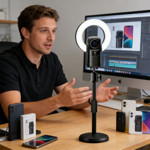 Vidvinkel 4K Webcam med integreret LED-lys til onlinemøder og fjernarbejde
