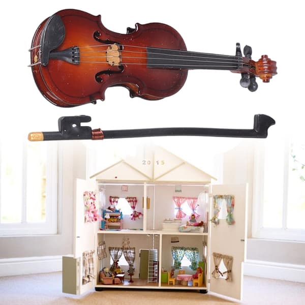 Miniature Violin Stand Model Dukkehus Tilbehør Rollespil Violin Legetøj