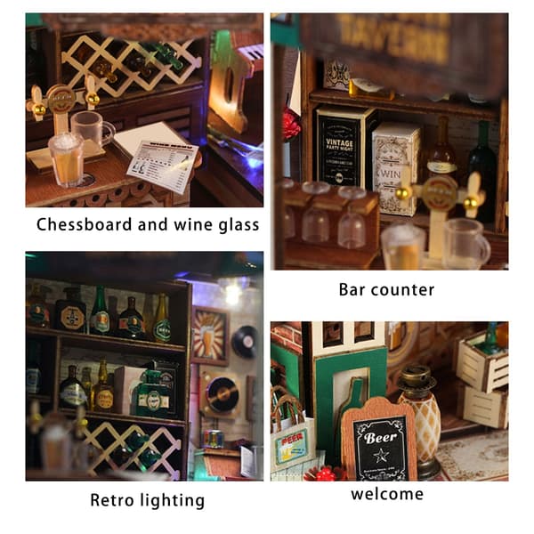 Håndlavet Mini Pub Scene Træ Samlesæt Til Kreativ Dekoration