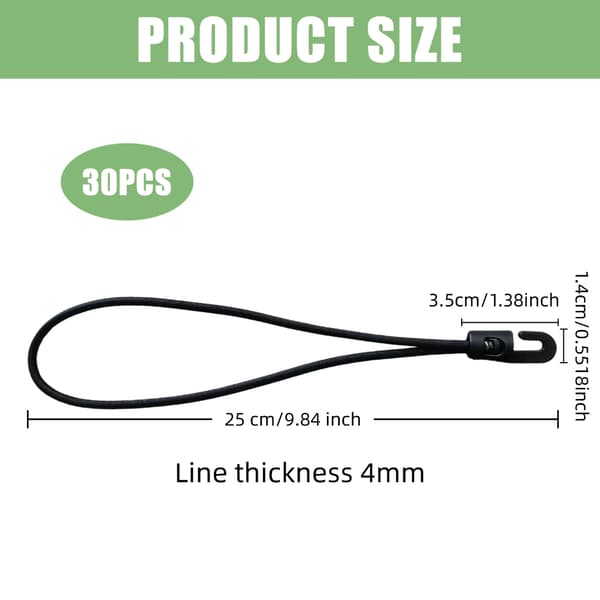 30 stk. 4 mm x 25 cm elastisk nylonreb med plastikkrog elastisk nylonsnor