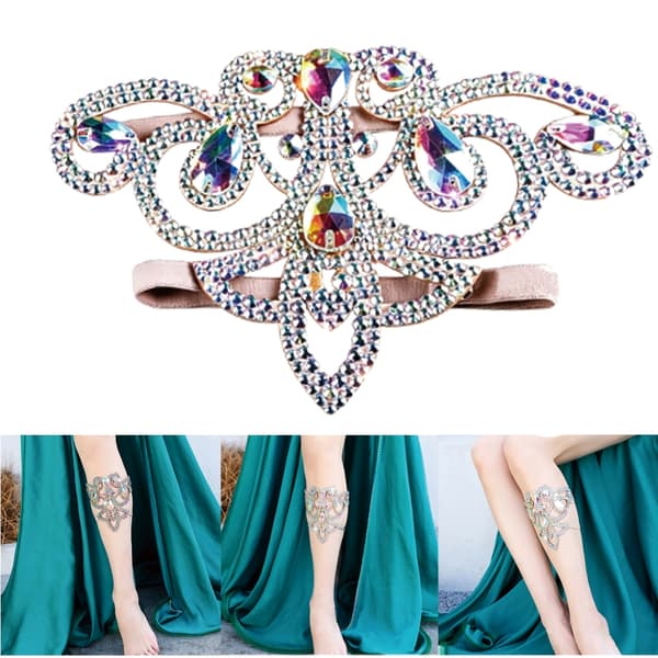 Elastisk Benkæde Lårbælte Ruskind Benbånd Forbedret Med Rhinestones