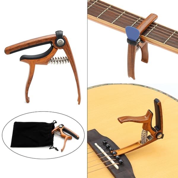 Gitarr Capo för akustisk elgitarr ukulele, 4 i 1 Capo med plektrumhållare