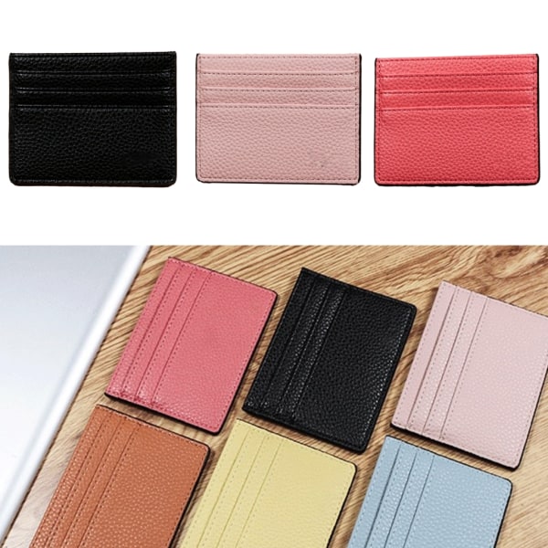 Multi Slot Pocket Plånbok för kvinnor Lychee Texture Slim läder korthållare Pink Red