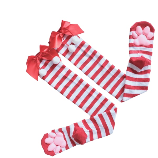 Stripe lårhøye sokker buer over knehøye sokker Søte kattepotesokker