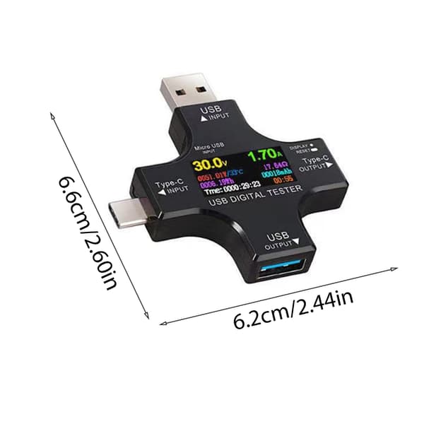 USB-tester med farve LCD multimeter til spændings- og strømdetektering og -visning