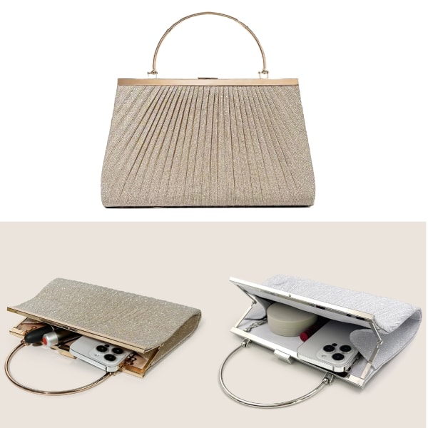 Lady Pung Bryllup Clutches Håndtaske til Kvinder Pige Skulder Crossbody Tasker Silver