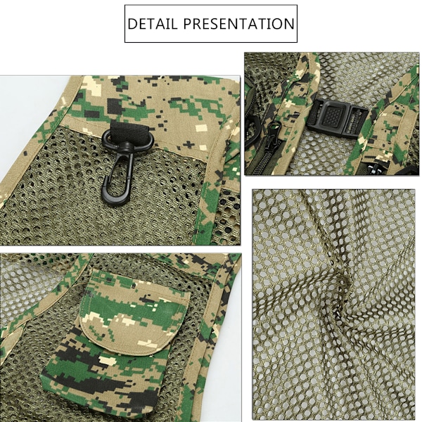 Herr Mesh Multi Fickor Väst Sommar Mesh Andas Fotografering Väst Khaki XXL