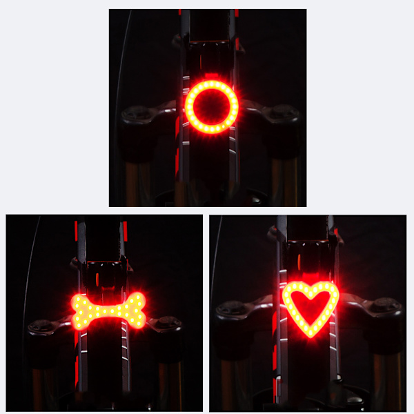 Cykel Lygte Vandtæt Sikkerhed Rød Baglygte Vandtæt Landevejscykel Heart shape (monochrome)