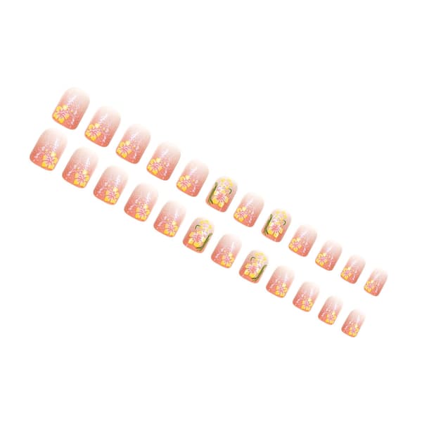 Kunstig negl Forår Sommer Gradient Skinnende Blomst Kort Press On Negl