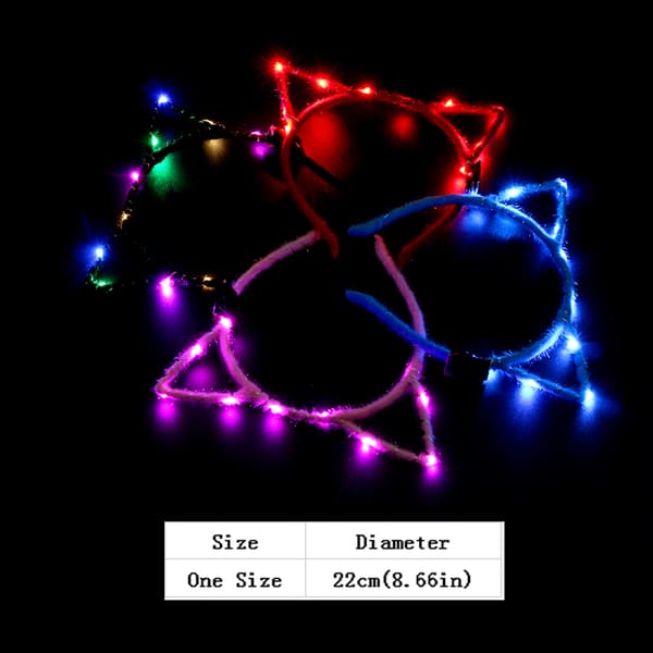 1st Kvinnor Flickor LED Blinkande Söt Spetsiga för kattöron Hårbåge Glödande String