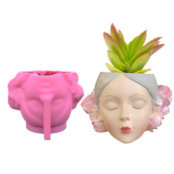 Kvinnor för huvudet 3D Blomkruka Form Ljus Betong Gips Silikon Mo 1