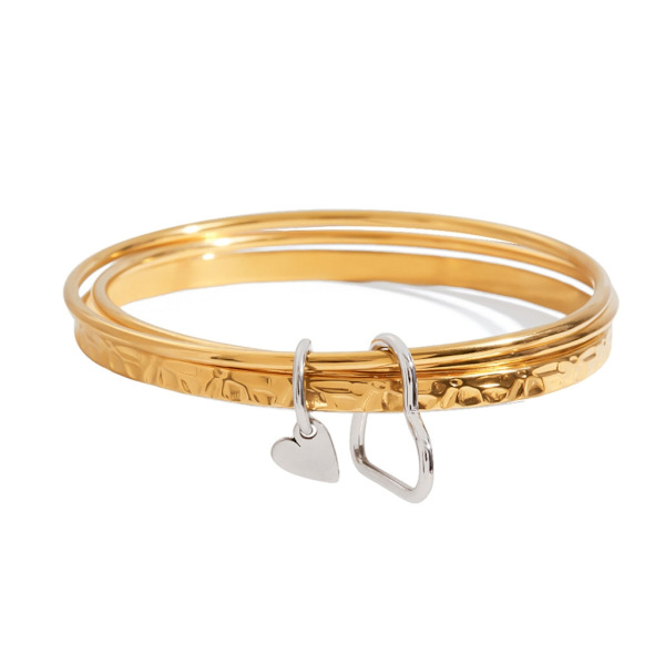 Moderne Stackable Hamret Hjerte Armbånd Rustfritt Stål Smykker For Kvinner