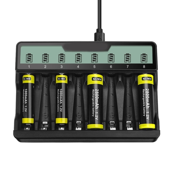 Universal batteriladdare med LCD-skärm Mångsidig batteriladdare Snabbladdningsenhet Stöder AAA AA-batterier