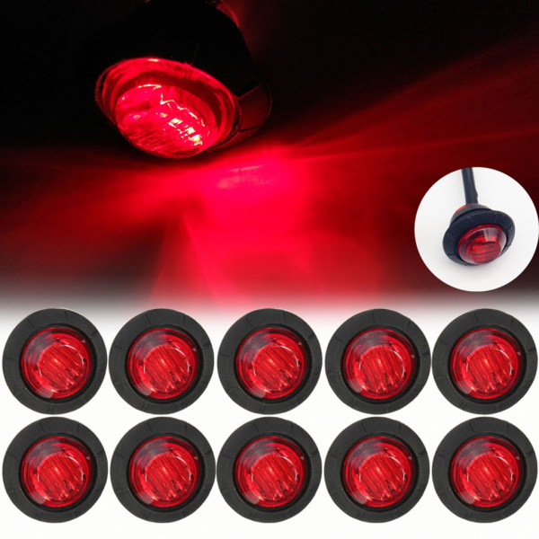 10x Lastbil Buss Båt Trailer Sidomarkeringslampa Lampa 3LED Markeringsljus Red cover red light