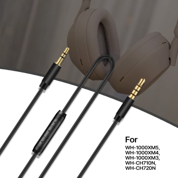 Kvalitets 3,5 mm hörlurskabel för WH1000xM5, WH1000xM4 headsetsladd Guldpläterad kontaktledning med mikrofon och volymkontroll