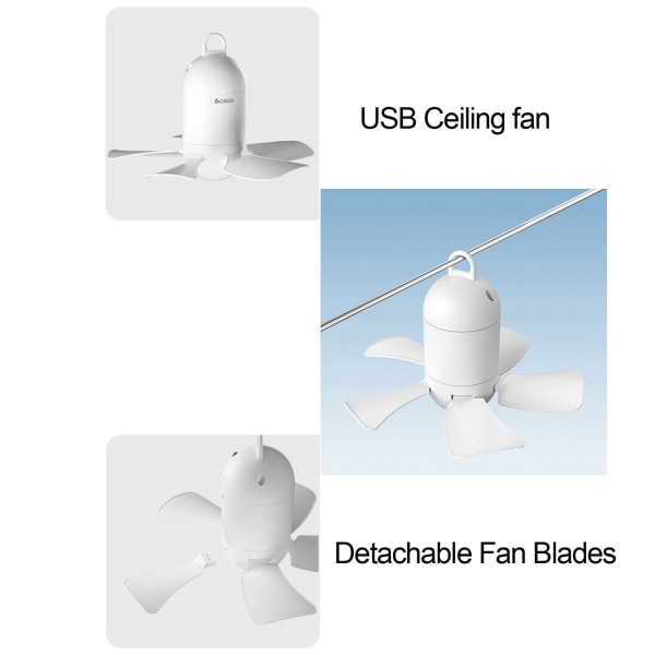 Uppgraderad Camping hängande fläkt Takfläkt USB hängande fläkt med fjärrkontroll 4 gear USB tältfläktar för utomhuskomfort