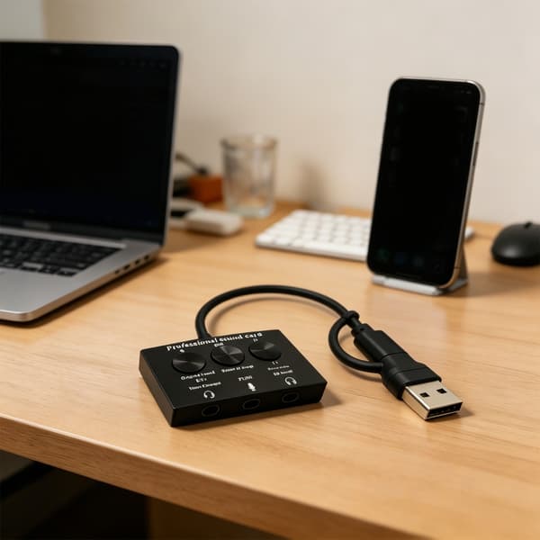 Eksternt USB-lydkort med 3,5 mm stereoadapter for hodetelefoner og mikrofoner