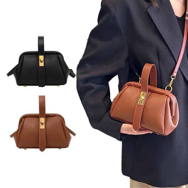 Modern och elegant PU-handväska i koreansk stil axelväskor för dagligt bruk Black