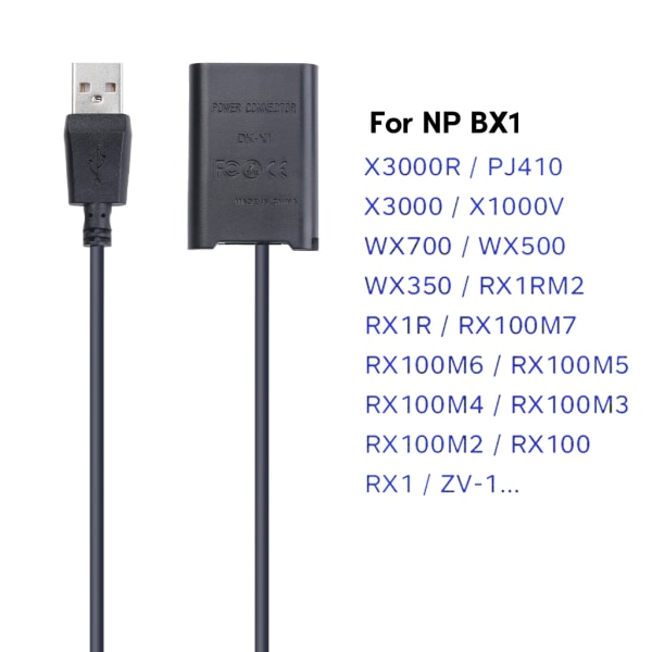 NPBX1 Dummy Batteri Power Power Bank USB -kabel för DSC-RX1 DSC RX100 RX1R Digitalkamera Power