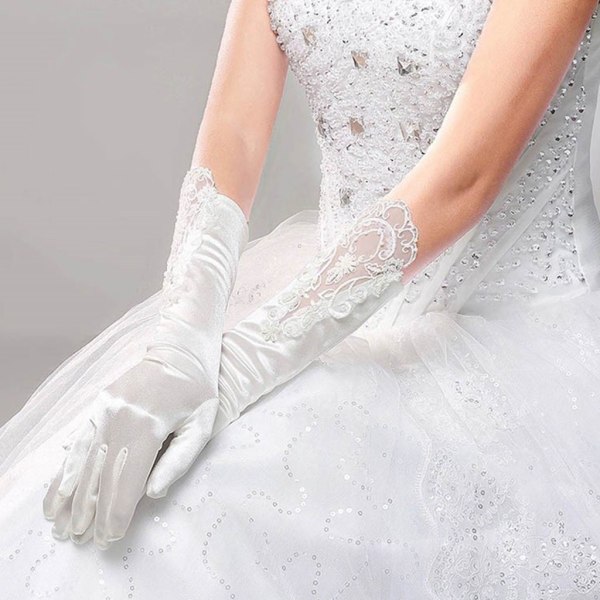 Brud Full Finger Långa Vita Handskar Mode Bröllopsklänning Tillbehör Spetshandske