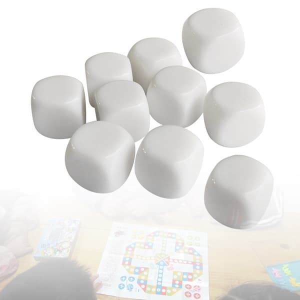 10 stk. Runde Blanke Seks-Sidige Terninger Blank Hvite Terninger Kube Spill Undervisningskube