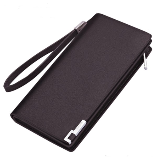 Business PU lær lang lommebok kredittkortholder Clutch bifold veske med glidelås for menn Black