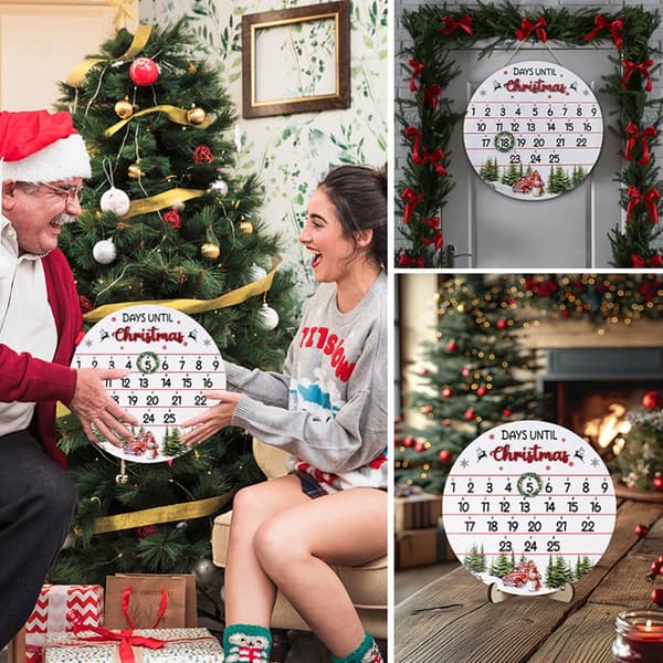 Roterende Adventskalenderdisk i Tre, Elegant Julepynt