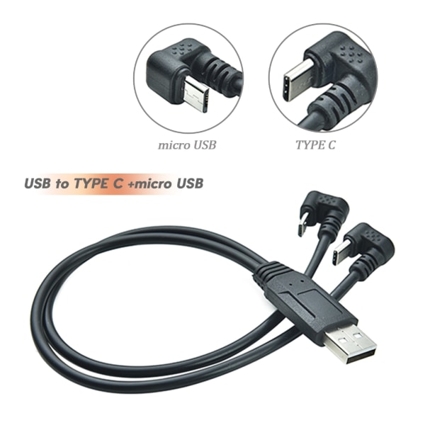 USB till Type C och Micro USB Laddningskabel för telefoner och surfplattor Ladda två enheter samtidigt
