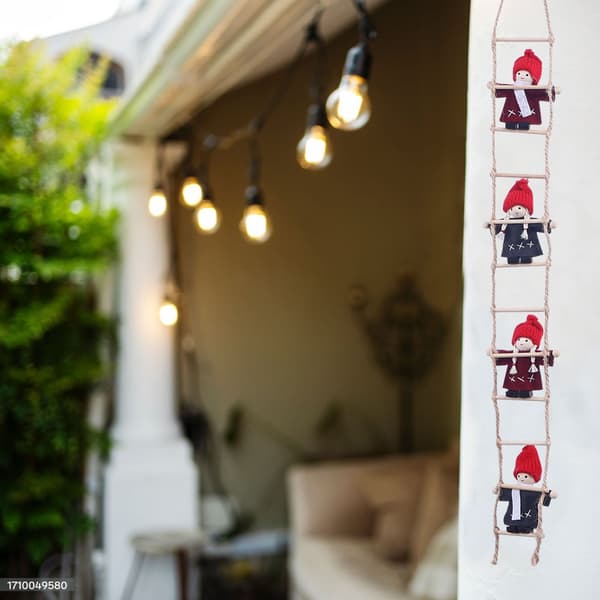 2-pack Jul Trappdekoration Set Klättrande Tomtar Med Bomullsrepsdesign